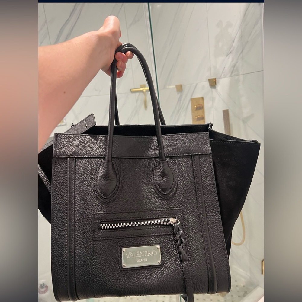 Valentino Milano black leather tote bag silver hardware